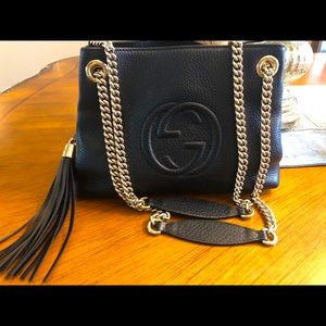 SOLD - Gucci Soho Black Leather Bag with Chain Strap